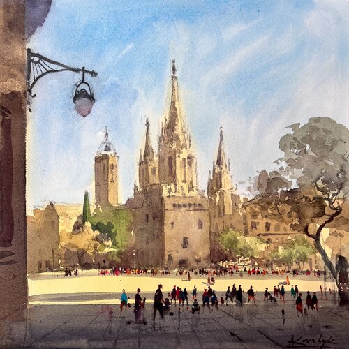 View of the square and the cathedral in Barcelona Andrii Kovalyk