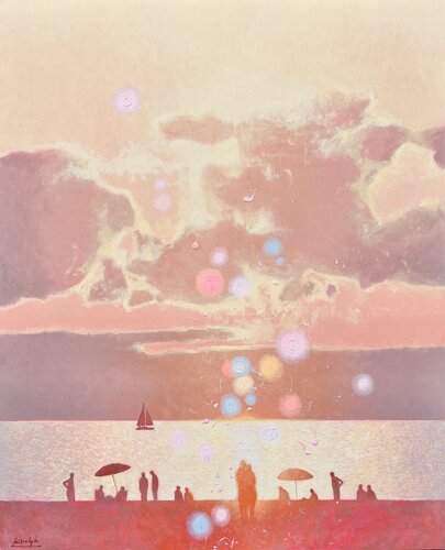 A Peachy Romantic Evening at the Sea di Andrii Kovalyk, Pittura in vendita su Singulart
