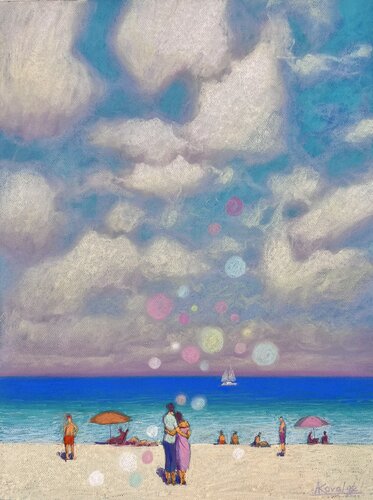 Joyful Meeting of Lovers on the Seashore di Andrii Kovalyk, Disegno in vendita su Singulart
