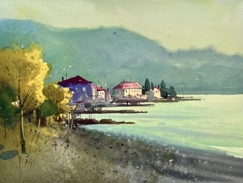 Autumn Morning at the Sea in Croatia di Andrii Kovalyk, Opera su carta in vendita su Singulart