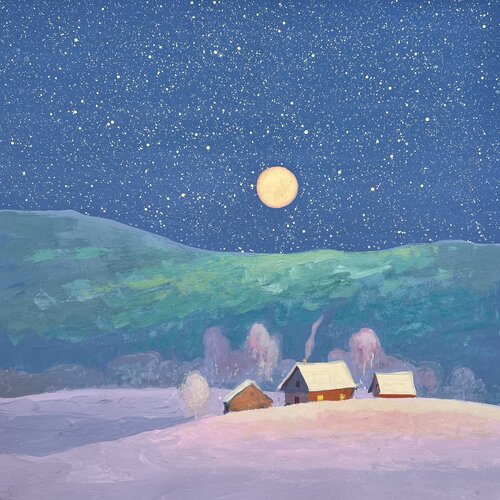 Winter Night in the Carpathians van Andrii Kovalyk, Schilderij te koop op Singulart