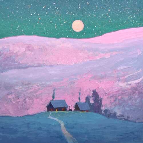 Winter Peace Under the Moonlight di Andrii Kovalyk, Pittura in vendita su Singulart