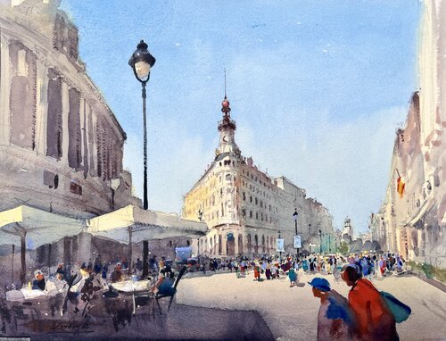 Sunny Day in the Heart of Madrid van Andrii Kovalyk, Werk op papier te koop op Singulart