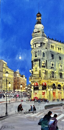 Evening Madrid by Andrii Kovalyk, 紙面作品 for Sale on Singulart