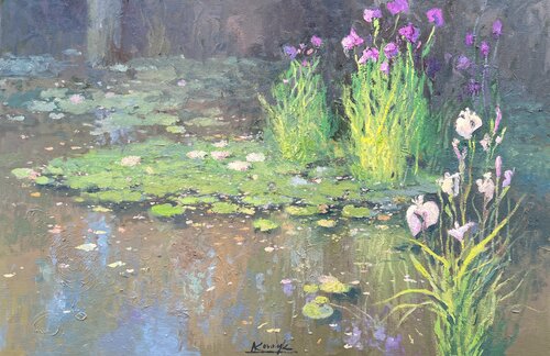 Water Lilies and Irises van Andrii Kovalyk, Schilderij te koop op Singulart