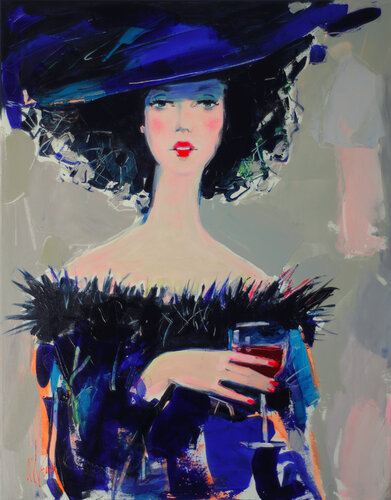 Lady with Wine di Liliya Nikolova, Pittura in vendita su Singulart
