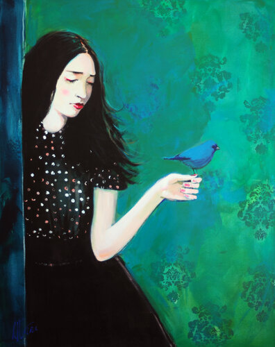 Woman and Bird by Liliya Nikolova, Painting for Sale on Singulart