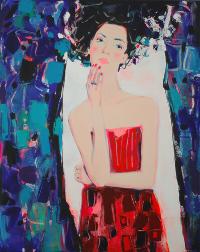 The Girl with the Red Dress di Liliya Nikolova, Pittura in vendita su Singulart