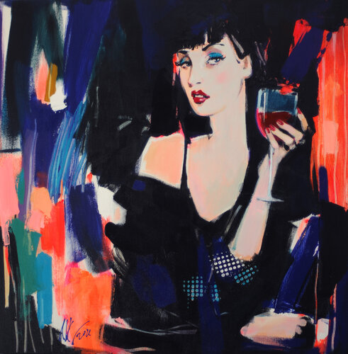 Woman with Wine Glass by Liliya Nikolova, Painting for Sale on Singulart