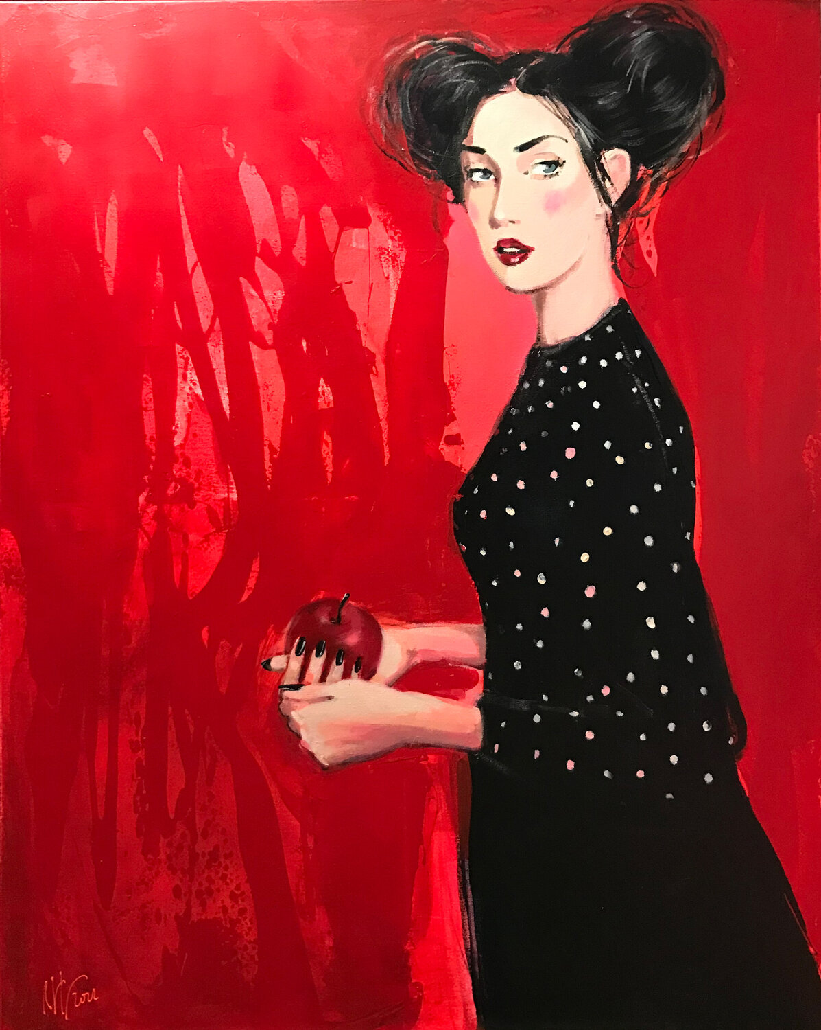 Woman with Apple Liliya Nikolova Originalgemälde zu verkaufen