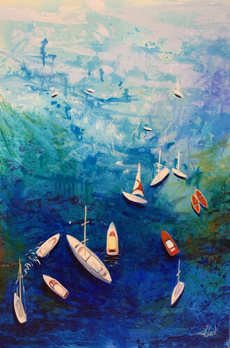 Boats at sea. by Julia Hacker, 회화 for Sale on Singulart