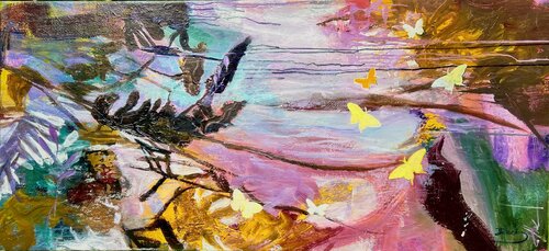 Butterflies at the pond de Julia Hacker, Pintura a la venta en Singulart