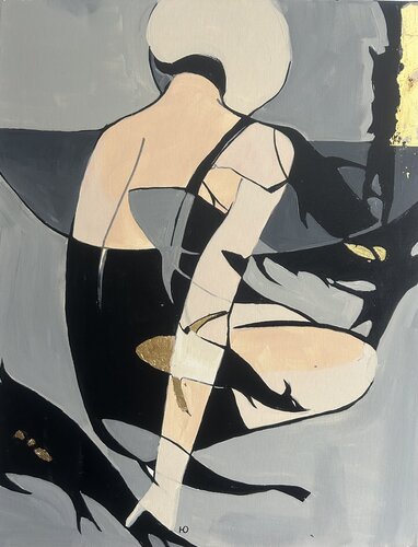 Quiet Rebellion – Figurative Abstract Female Portrait with Gold Leaf di Julia Hacker, Pittura in vendita su Singulart