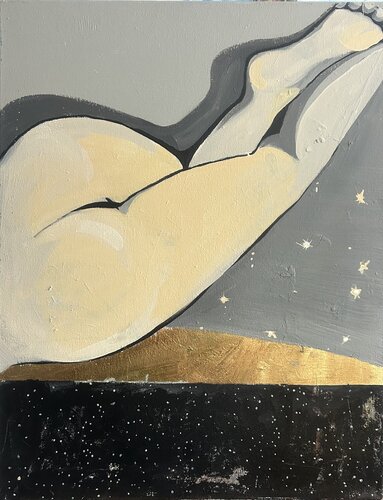 Where the Sky Touches Me – Figurative Abstract Nude with Stars and Gold Leaf von Julia Hacker, Malerei kaufen auf Singulart