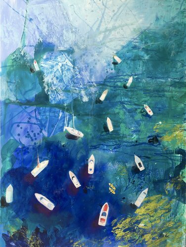 Boats and sea. by Julia Hacker, 회화 for Sale on Singulart