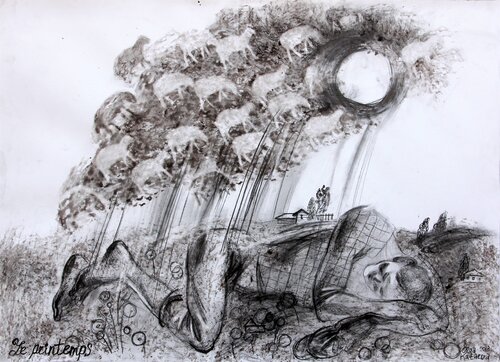 Spring. Cloudy Sky / Printemps. Ciel moutonneux by Olga Kataeva-Rochford, Drawing for Sale on Singulart