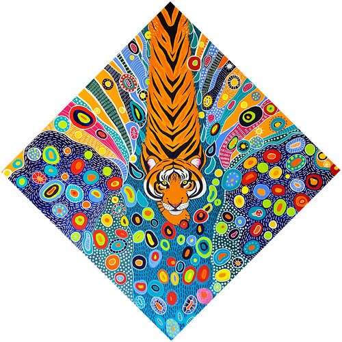 The Tiger is Coming van Zaira Dzhaubaeva Rivera, Schilderij te koop op Singulart