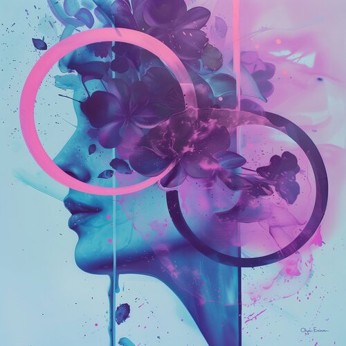 Modern Abstract Female Portrait With Flowers di Olya Enina, Digitale in vendita su Singulart