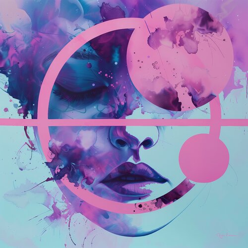 Contemporary abstract female portrait in pink, blue and purple van Olya Enina, Digitaal te koop op Singulart