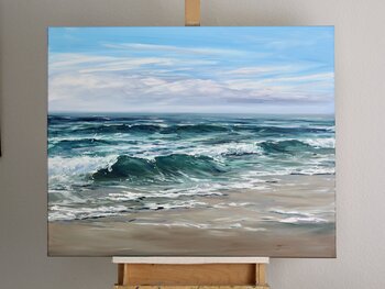 Swim 油絵 oil painting 絵画 原画 abstract Seascape Painting Abstract Original Art on Canvas 15x15 cm