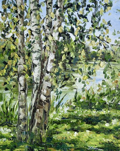 Birch Trees by the Water by Liza Illichmann, Painting for Sale on Singulart