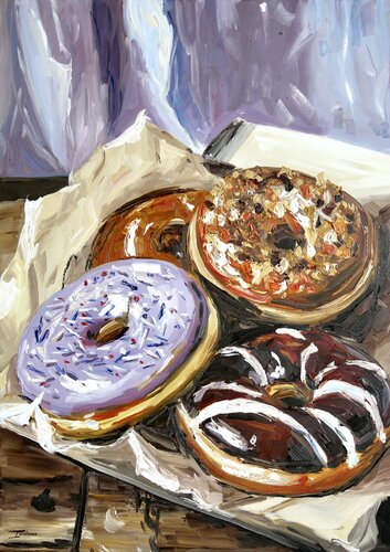 Still Life with Donuts by Liza Illichmann, Painting for Sale on Singulart