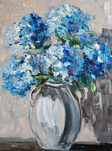 Blue Hydrangeas by Liza Illichmann, Painting for Sale on Singulart