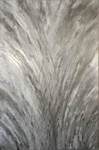 Lien — Vertical Silver and Pearl Textured Abstract, 150 cm par Kseniia Turik, Peinture en vente sur Singulart
