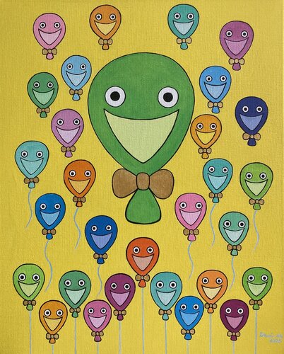 Smile Green van Demi Ng, Schilderij te koop op Singulart