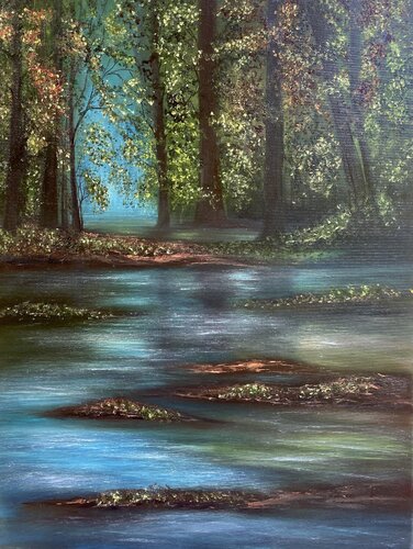 After rain in the forest di Tanja Frost, Pittura in vendita su Singulart