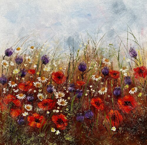 Red flowers for happy day by Tanja Frost, Painting for Sale on Singulart