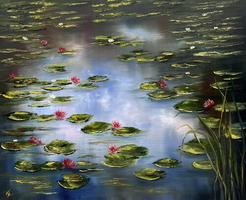 Water Lilies on the Mirror Lake van Tanja Frost, Schilderij te koop op Singulart