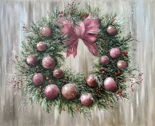 Cristmas wreath - pink di Tanja Frost, Pittura in vendita su Singulart