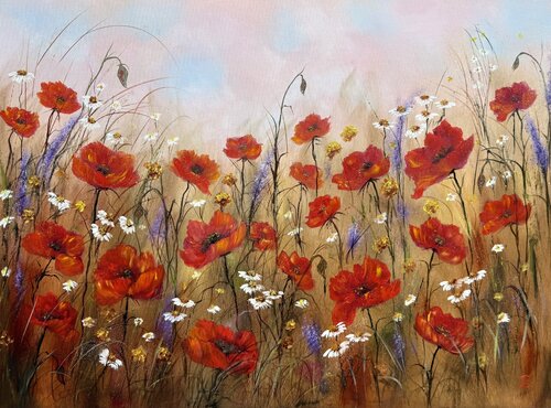 Romance and Red flowers. van Tanja Frost, Schilderij te koop op Singulart