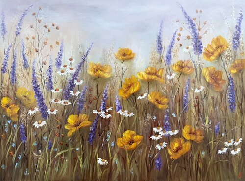 Golden Quiet - Floral Symphony collection di Tanja Frost, Pittura in vendita su Singulart