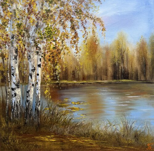 Birches by the River di Tanja Frost, Pittura in vendita su Singulart