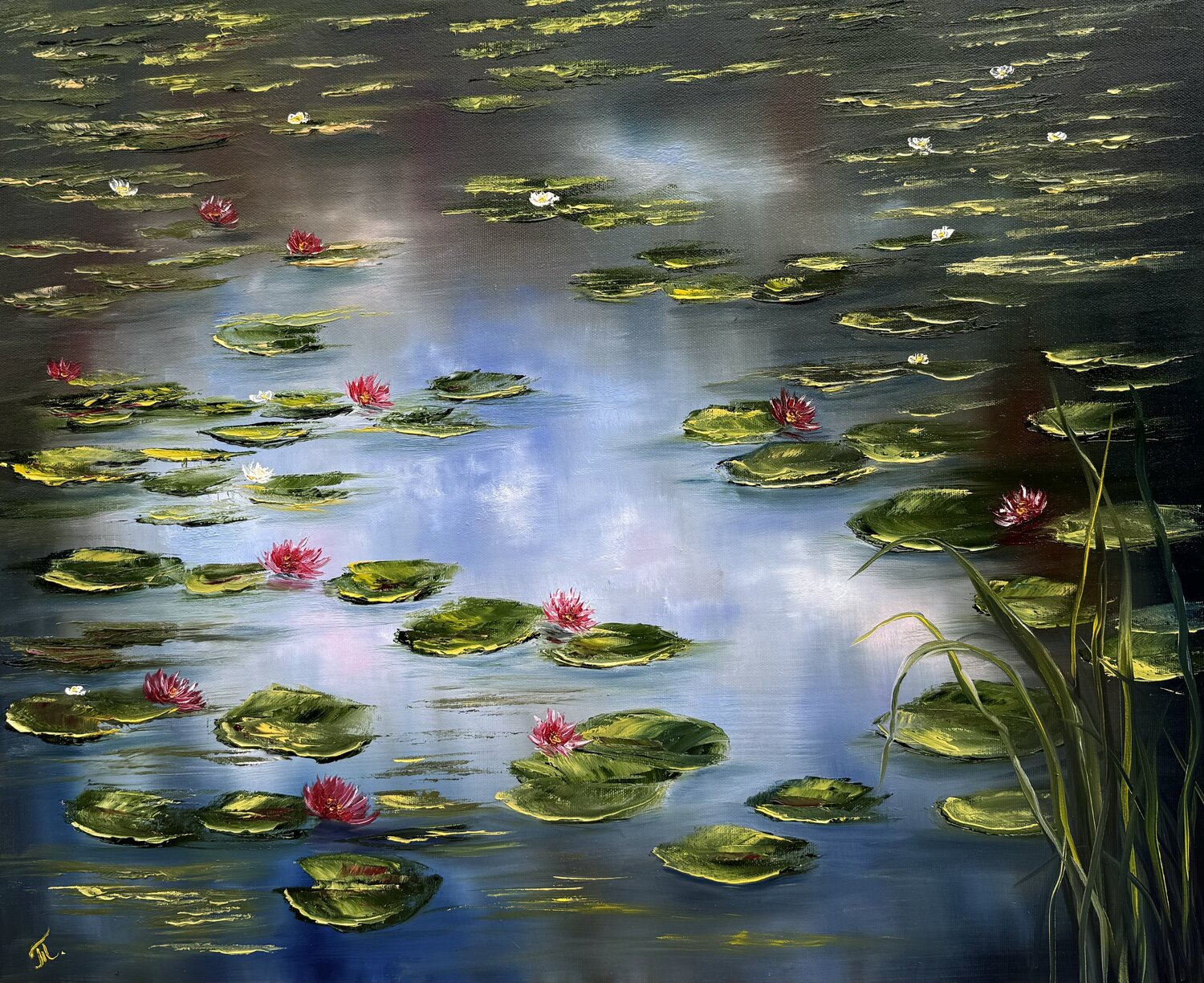Water Lilies on the Mirror Lake Tanja Frost Dipinto originale in vendita