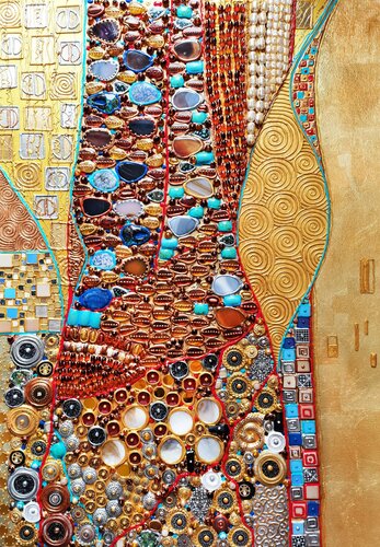 Time - Abstract painting sculpture with precious stones, mosaic and gold leaf van Irina BAST, Andere media te koop op Singulart