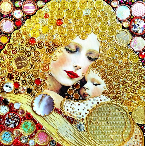 Mom and daughter, mother and baby - love painting woman and child. Nursery girl room wall home decor. Gift for mom von Irina BAST, Malerei kaufen auf Singulart