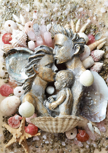 Love angel aura rose quartz. Family portrait with mother, father, baby van Irina BAST, Schilderij te koop op Singulart
