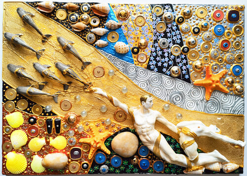 Fantasy mermaids with dolphins (Klimt inspired) di Irina BAST, Pittura in vendita su Singulart