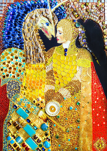 Woman knight and dragon. Fantasy art. Female portrait woman art von Irina BAST, Malerei kaufen auf Singulart