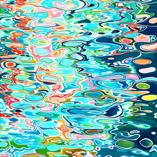 Turquoise sea ocean cool color waves with colorful bright sun glares. Impressionistic artwork. Large wall art home decor. Art Gift von Irina BAST, Digital kaufen auf Singulart