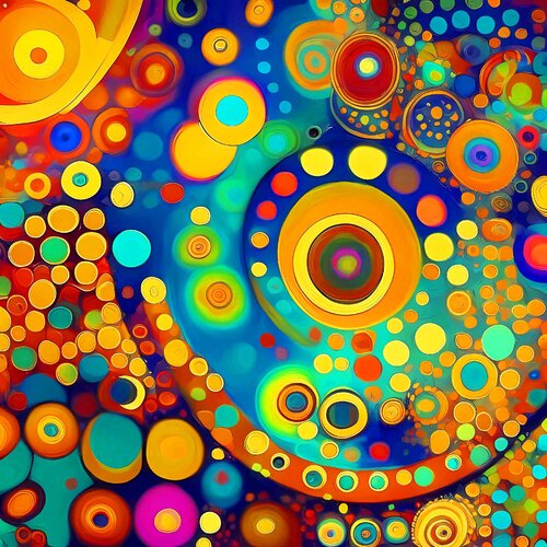 Klimt inspiration abstract. Large positive vibrant colors geometric abstract, bright wall art hanging von Irina BAST, Digital kaufen auf Singulart
