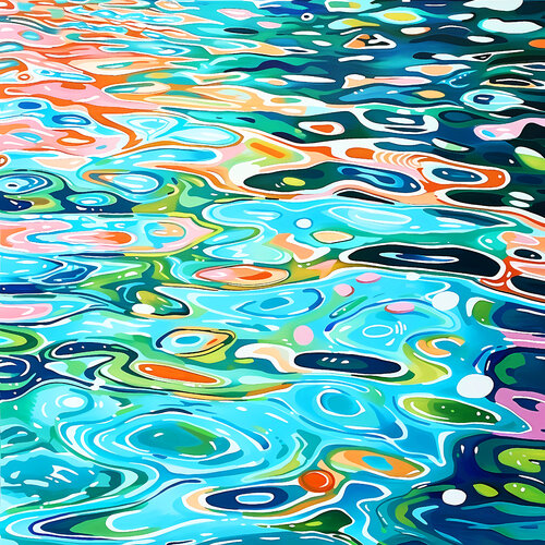 Turquoise, deep blue, green sea ocean cool color waves with colorful bright sun glares. Impressionistic artwork. Large wall art home decor. Art Gift von Irina BAST, Digital kaufen auf Singulart