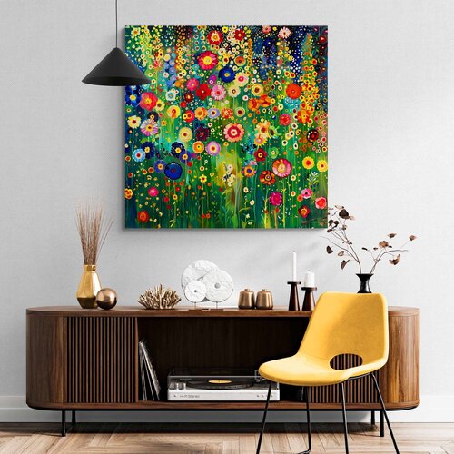 Klimt's garden. Colorful abstract floral painting with vivid flowers van Irina BAST, Digitaal te koop op Singulart
