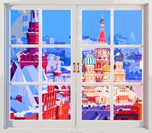 Window on Red Square Moscow Kremlin Russia, red colorful impressionistic landscape art. Large wall art home decor. Art Gift by Irina BAST, Digital for Sale on Singulart