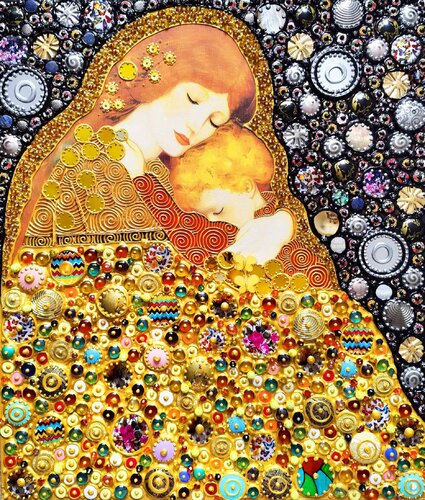 Mother and baby - Gustav Klimt inspired love painting with woman and child. Nursery room wall home decor. Art gift for mom wife von Irina BAST, Malerei kaufen auf Singulart