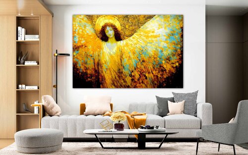 Angel. Large format 180 x 120 cm Original golden bronze huge wall art on canvas. Large artwork for home decor by Irina BAST, Digital for Sale on Singulart