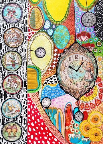 Alice in Wonderland - original large fantasy fairy tale cartoon artwork, vivid colorful abstract fine art for home decor van Irina BAST, Afdruk te koop op Singulart